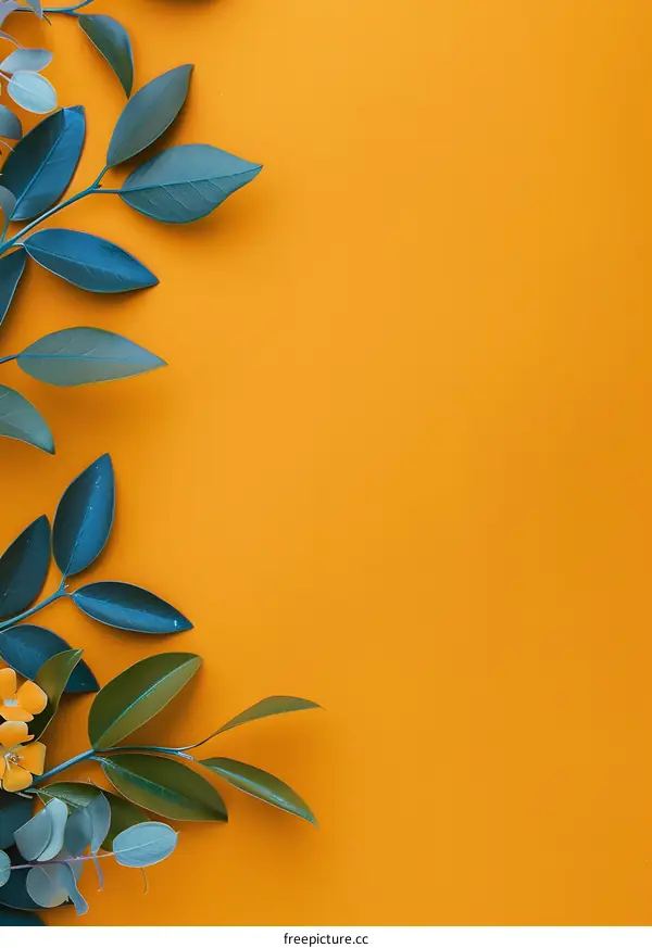 Green Leaves on Yellow Background