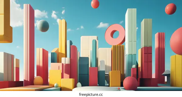 Abstract 3D Cityscape with Colorful Geometric Shapes