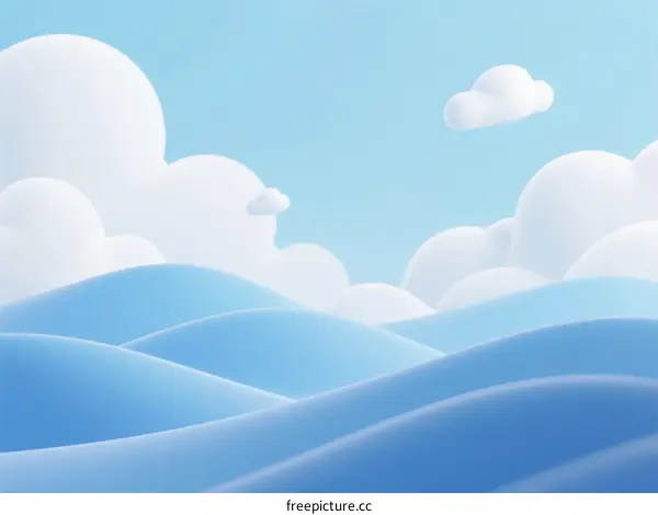 A Soft and Serene Scene of Fluffy Clouds and Gentle Waves