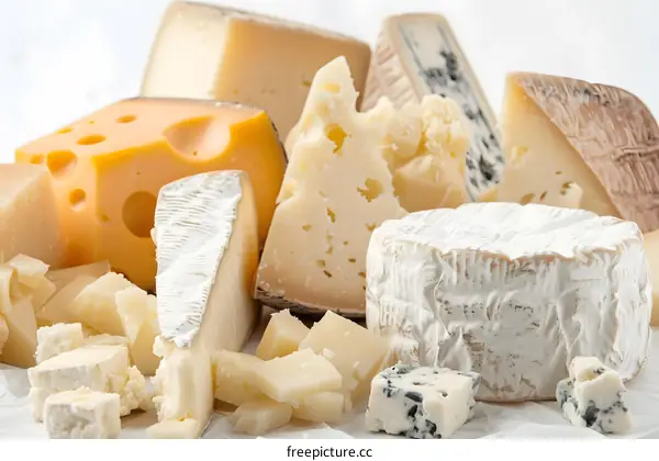 Assortment of Cheeses on White Background
