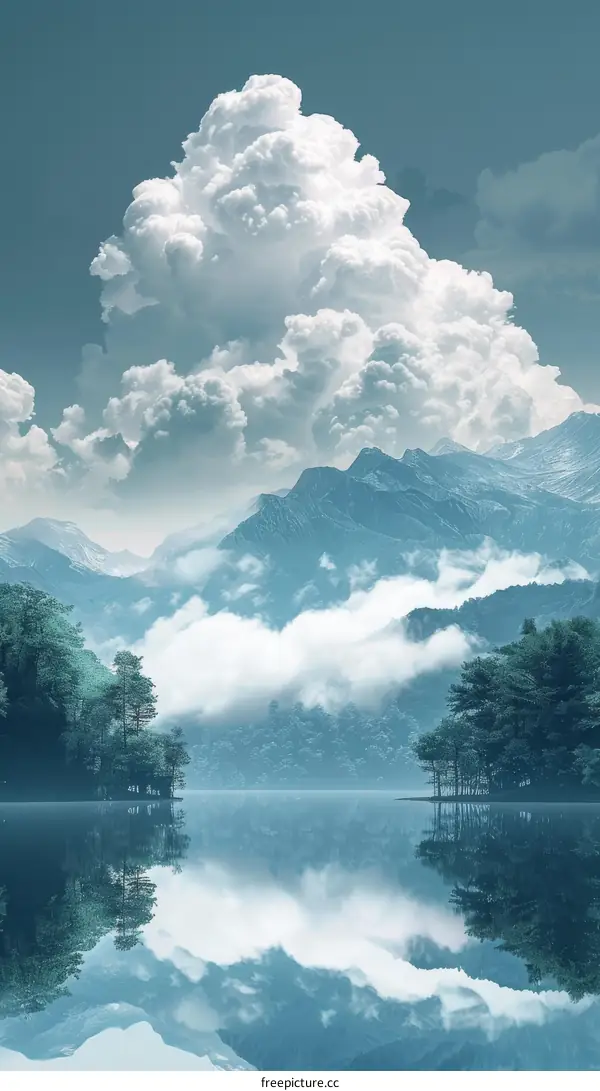 Serene Mountain Lake Scenery with Majestic Clouds