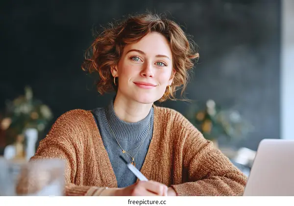 Woman Working on Laptop in Casual Setting