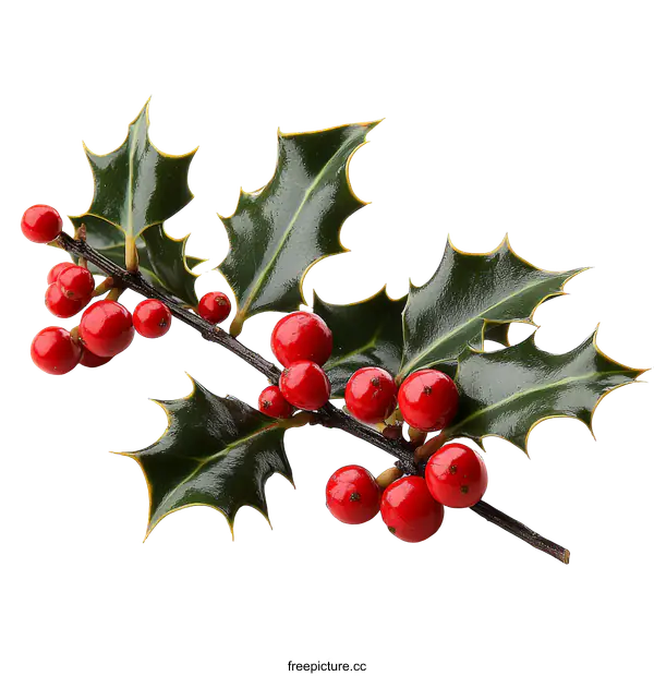 [Transparent Background PNG]Christmas Holly Branch with Red Berries Close-up