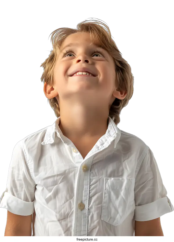 [Transparent Background PNG]Portrait of a happy smiling boy looking up