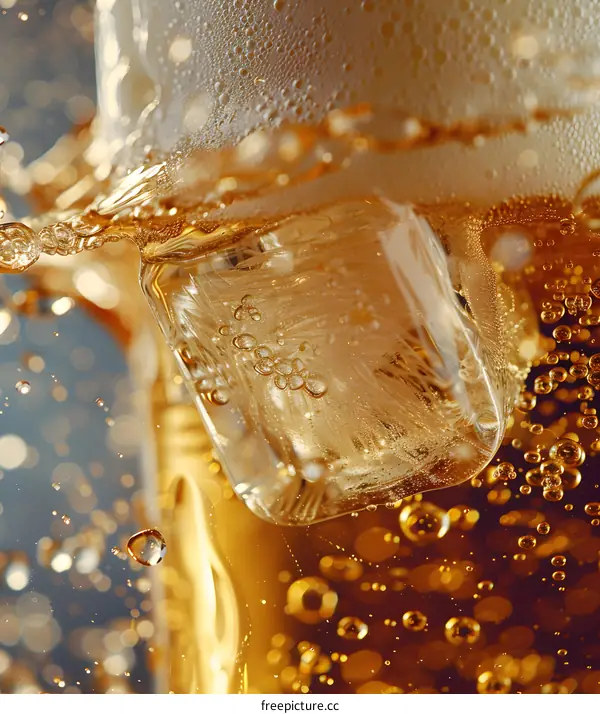 Close Up Of Ice Cube In Beer