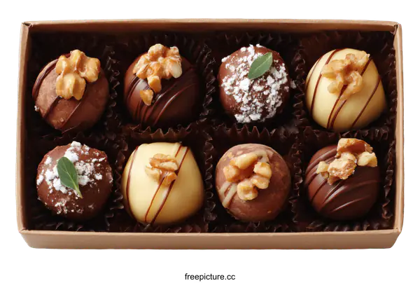 [Transparent Background PNG]Assorted Chocolate Truffles in a Box