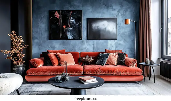 Modern Living Room Interior Design with Velvet Sofa