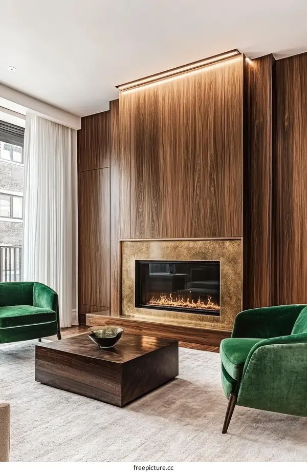 Modern Luxury Living Room with Wooden Fireplace