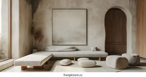 Minimalist Living Room Interior Design with Beige Sofa and Cushions