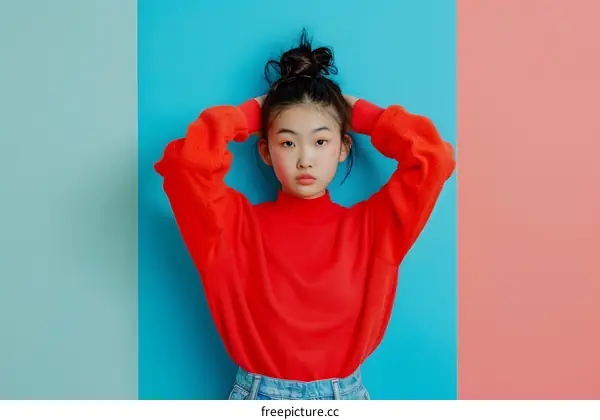 Portrait of Young Asian Woman Wearing a Red Sweater