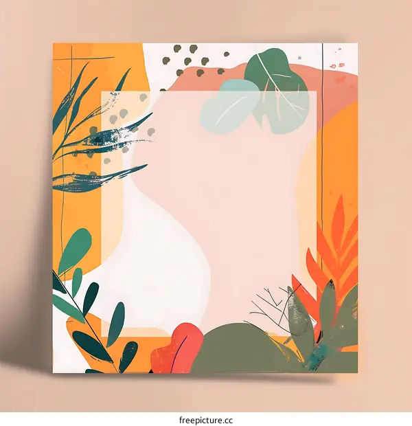 Abstract Botanical Illustration with Square Frame