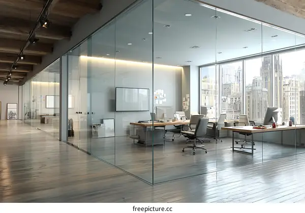 Modern Glass-Walled Open Office Space Design