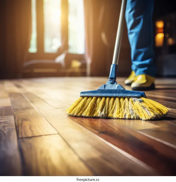 A Person Sweeping the Floor with a Broom