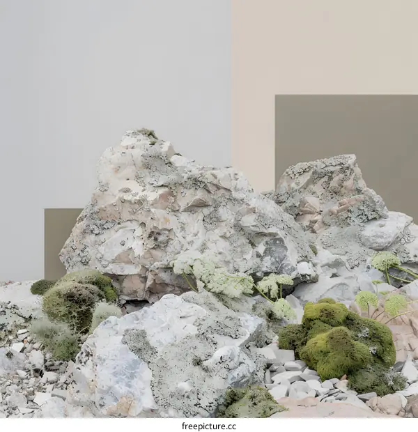 Natural Stone Arrangement with Green Foliage