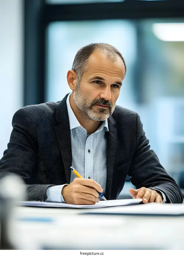 Businessman Writing Notes in Office