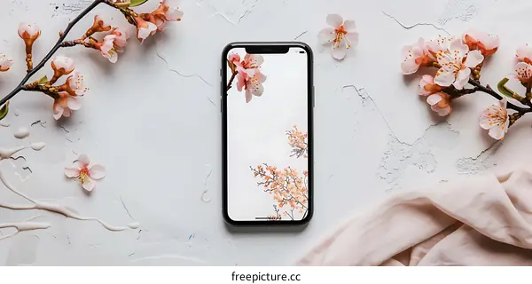 Cherry Blossom Phone Screen with Floral Decoration
