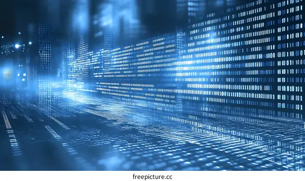 Binary Code Digital Cityscape Illustration