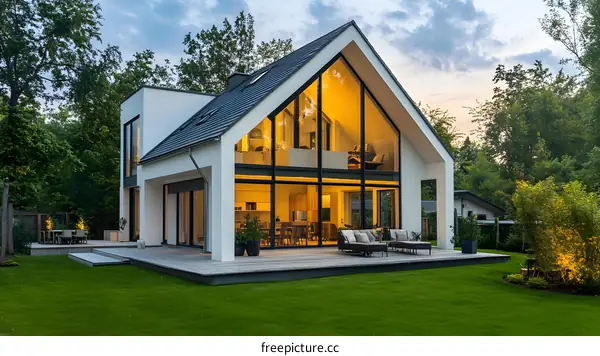 Modern House with Large Windows and a Deck