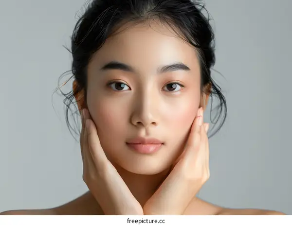Closeup Portrait of a Young Asian Woman with a Soft and Natural Look