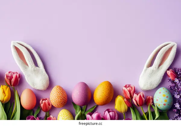 Easter Festive Decoration on a Pastel Purple Background