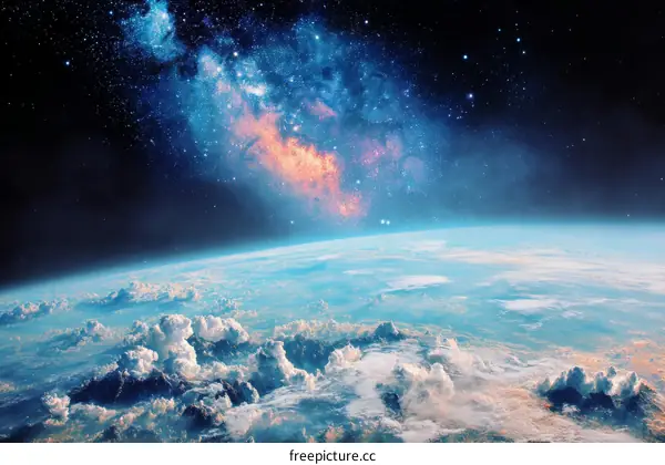 Earth from Space with Milky Way