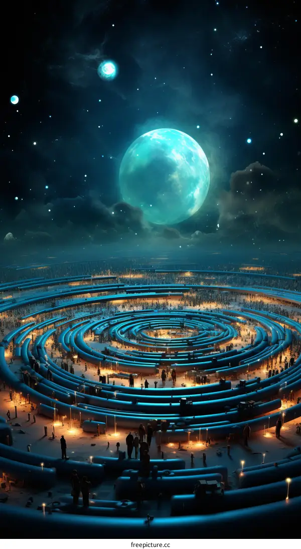 Futuristic city with a giant moon in the background