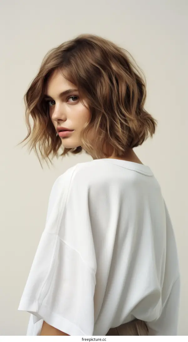 portrait of a young woman with short brown hair