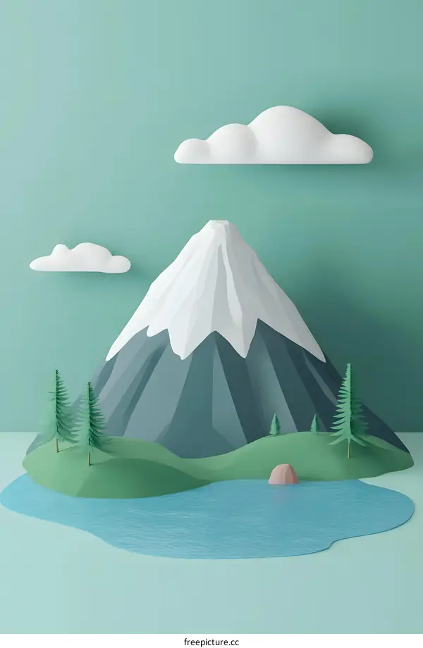 Papercraft Mountain Landscape With Clouds