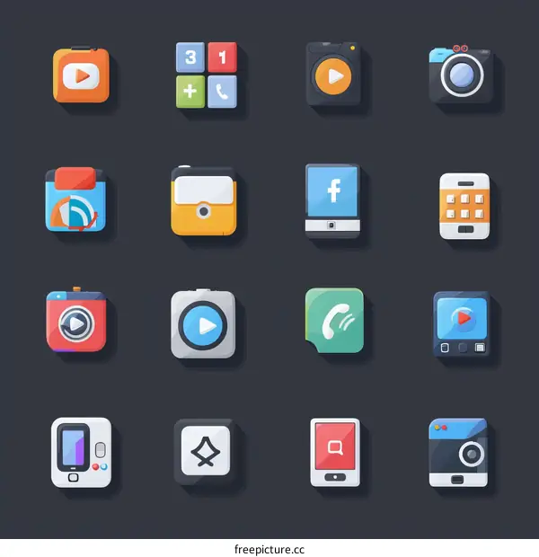 A Set of Colorful Flat Design Icons for Various Mobile Applications