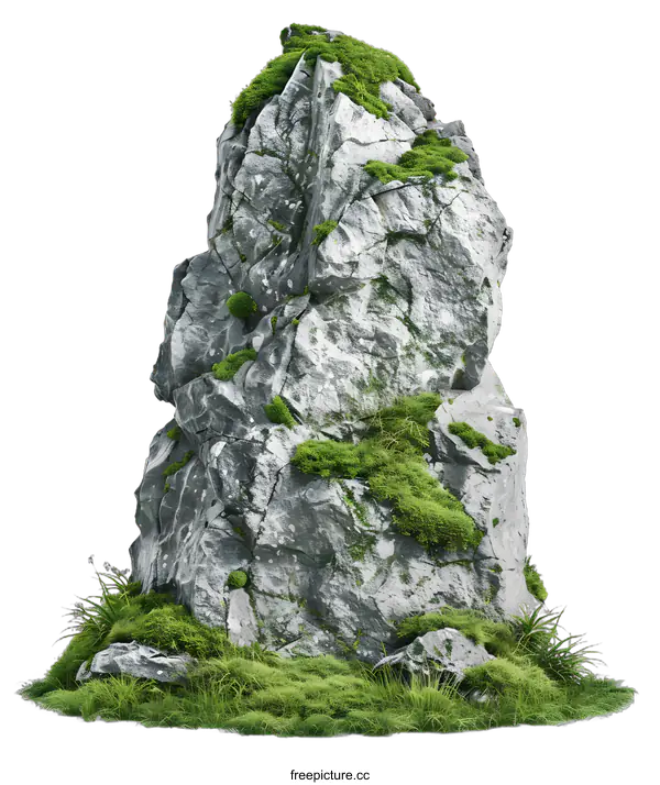 [Transparent Background PNG]Green Moss Covered Rock Isolated On White Background