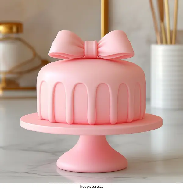 Pink Cake with Bow on Stand