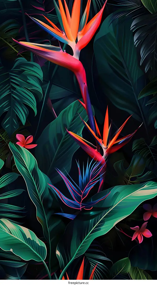 Tropical Jungle Leaves and Flowers