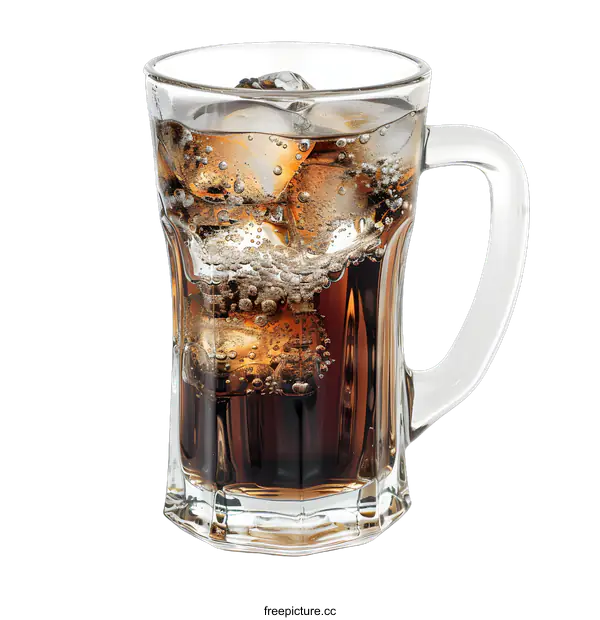 [Transparent Background PNG]Glass of Cola with Ice Cubes and Bubbles
