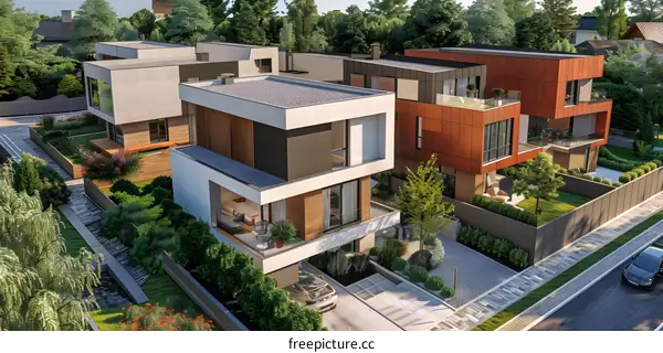 Modern Architectural Design of Luxury Homes with Green Gardens