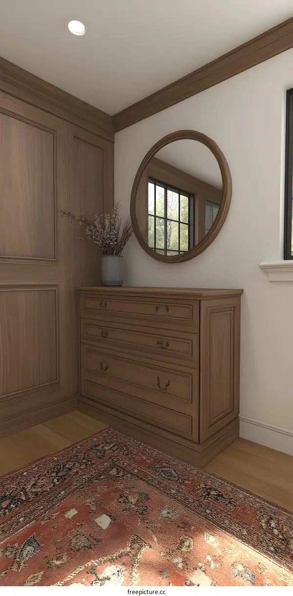 Wooden Dresser with Mirror in a Modern Home Interior