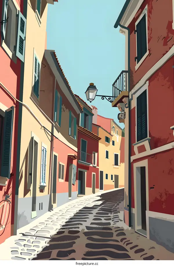 Narrow Street View Of Cobblestone Road In European City