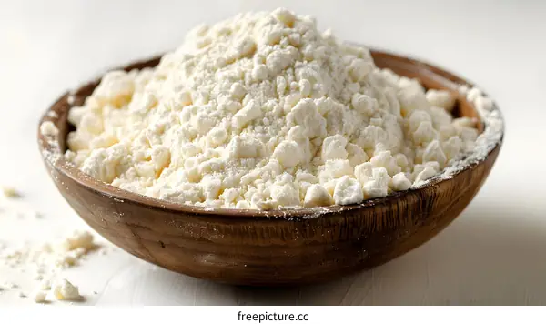 Wooden Bowl Filled with Crumbly White Substance