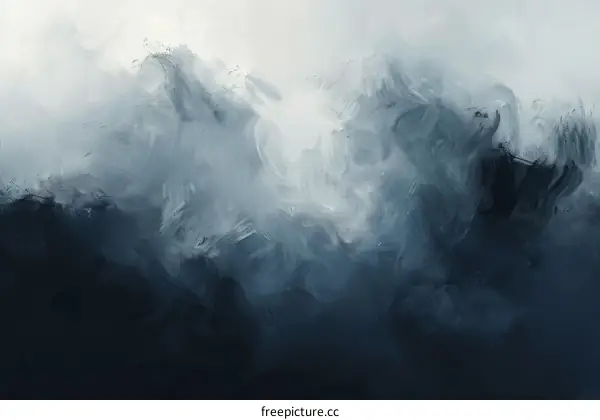 Abstract dark blue and gray stormy ocean painting