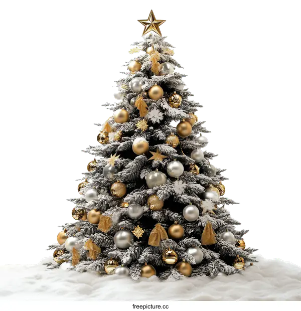 [Transparent Background PNG]Golden and Silver Christmas Tree Decoration