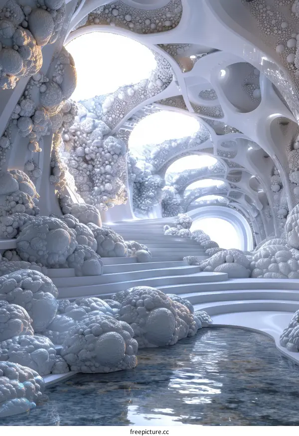 Organic Architecture Interior with Water Stream