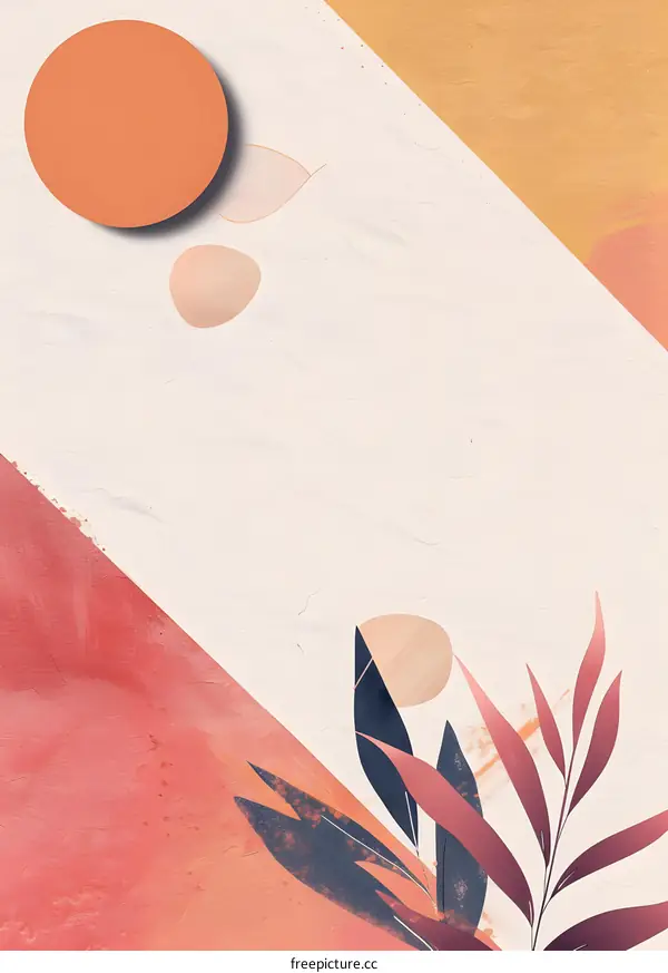 Abstract Minimalist Art Background with Leaves and Circles