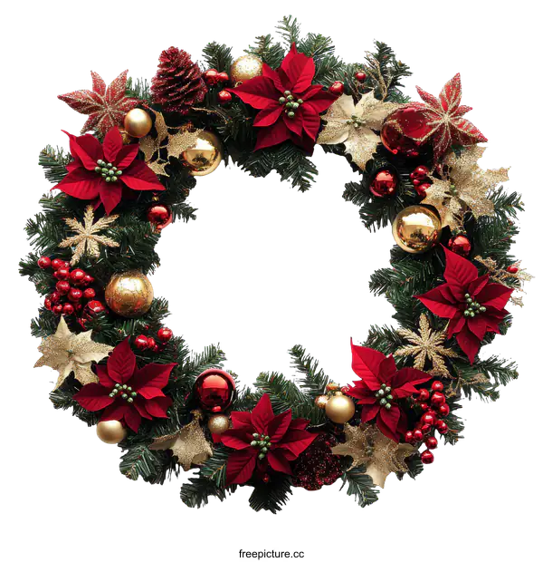 [Transparent Background PNG]Christmas Wreath with Red and Gold Decorations