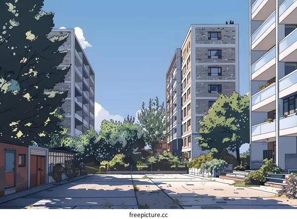 Modern Apartment Buildings in a City Setting