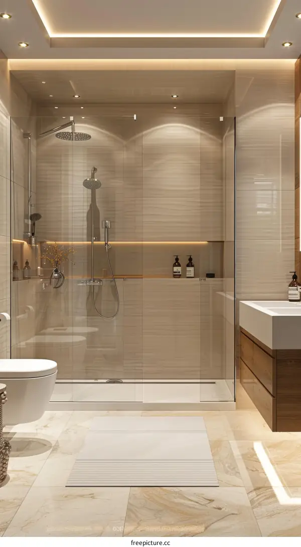 Modern Bathroom Interior with Walk-In Shower