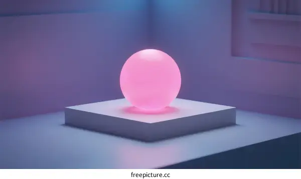 A Pink Glowing Sphere Illuminated on a White Platform