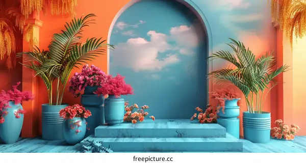 Colorful Tropical Interior Design Scene