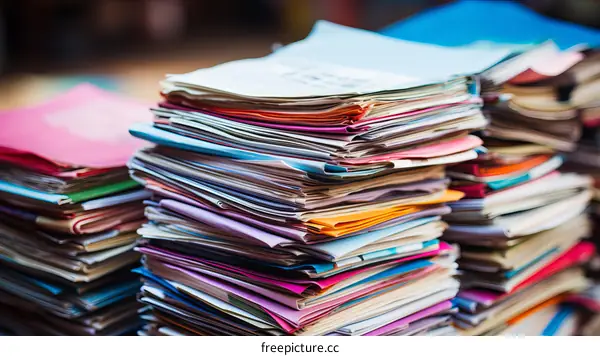 A stack of printed paper documents