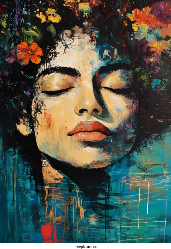 Woman with Closed Eyes and Flowers in Her Hair