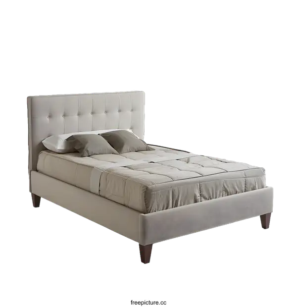 [Transparent Background PNG]Modern Upholstered Bed Frame with Button Tufted Headboard