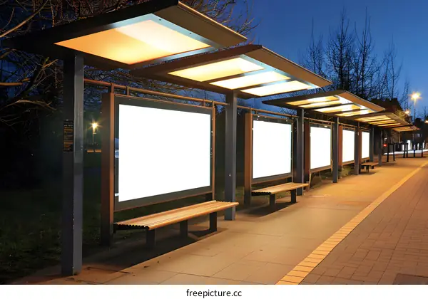 Empty Illuminated Bus Stop Advertisment Panels